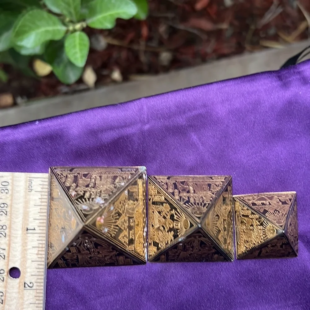 COPY - Vintage 3 Small Egyptian Etched Brass Pyramids_6